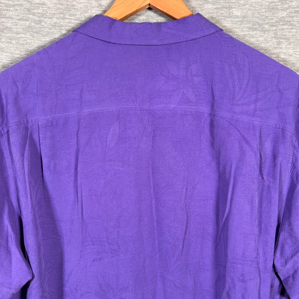 Tommy Bahama Shirt Mens XXL Purple Camp Silk Floral Jacquard Button Up Summer - Picture 6 of 10